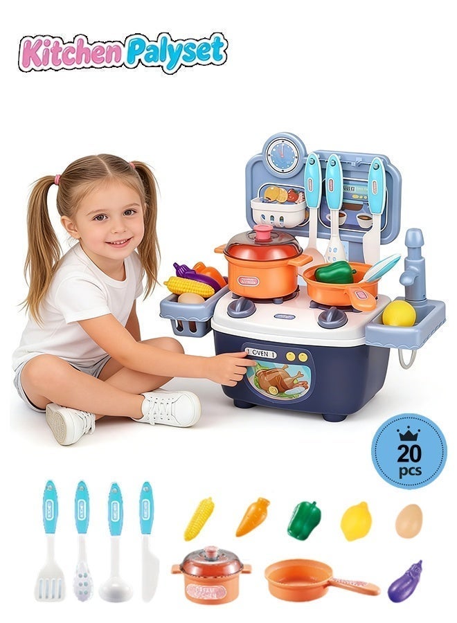 Kitchen Playset Pretend Play Toy Set with Stove Sink Oven Play Food Toy  Kitchen Accessories Mini kitchen Cooking Set Role Playing Game Pretend Food and Cooking Playset Learning Gift for Age 3+ Boys Girls Kids (Blue) - Image 1